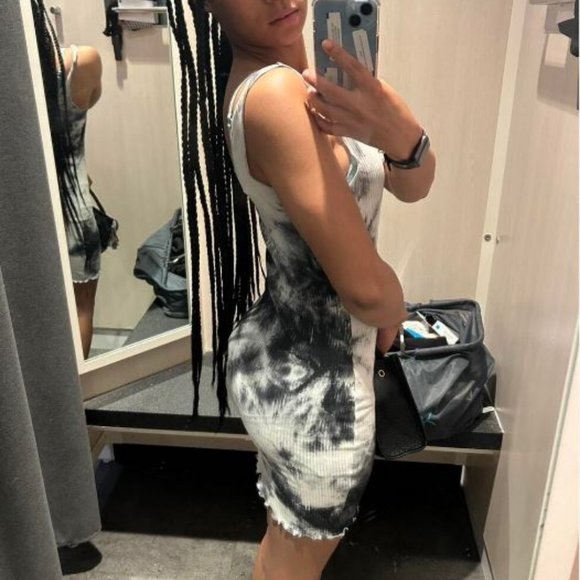 Notch Neck Ribbed Tie Dye Mini Bodycon Summer Dress Size Large - Picture 7 of 14